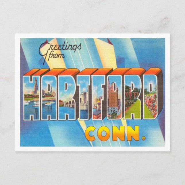Cartão Postal Saudações de Hartford, Connecticut Viagem (Frente)
