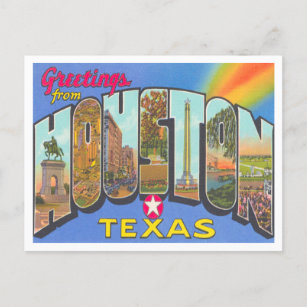 Cartão Postal Saudações de Houston, Viagens vintage do Texas