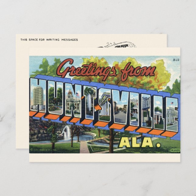 Cartão Postal Saudações de Huntsville, AL Postcard (Frente/Verso)