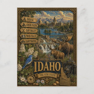 Cartão Postal Saudações de Idaho Arte Retro Vintage