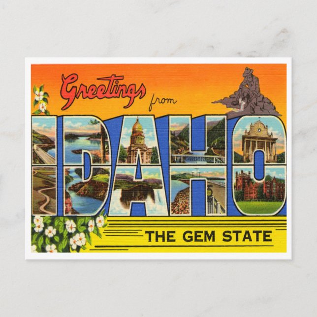Cartão Postal Saudações de Idaho, o Estado Gem (Frente)