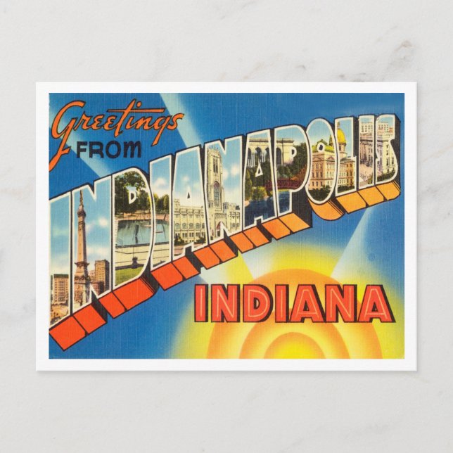 Cartão Postal Saudações de Indianápolis, Indiana Viagem (Frente)