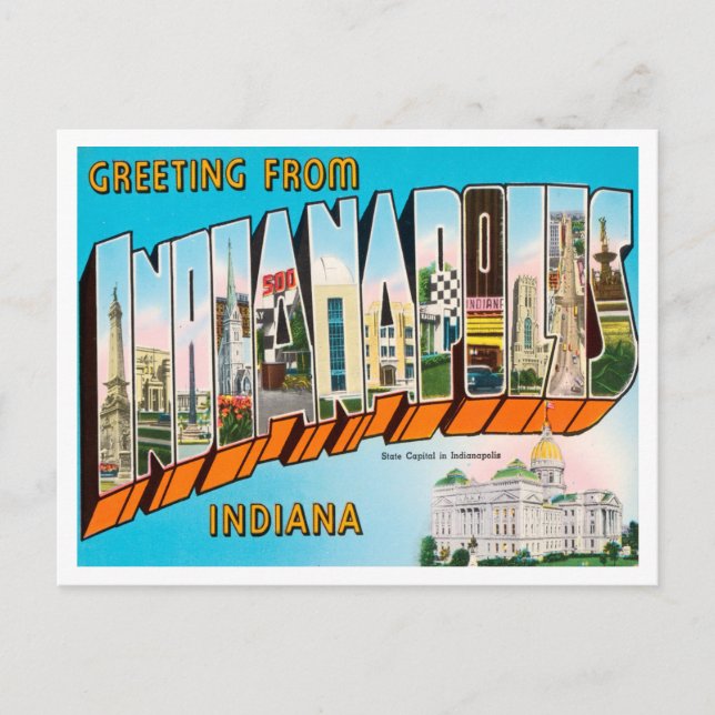 Cartão Postal Saudações de Indianápolis, Indiana Viagem (Frente)