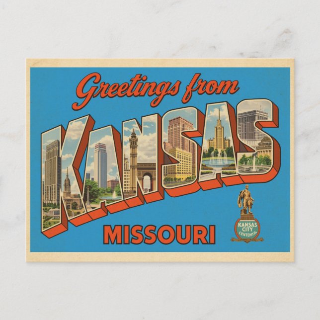 Cartão Postal Saudações de Kansas City, Missouri Vintage (Frente)