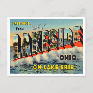 Cartão Postal Saudações de Lakeside, Ohio Viagens vintage