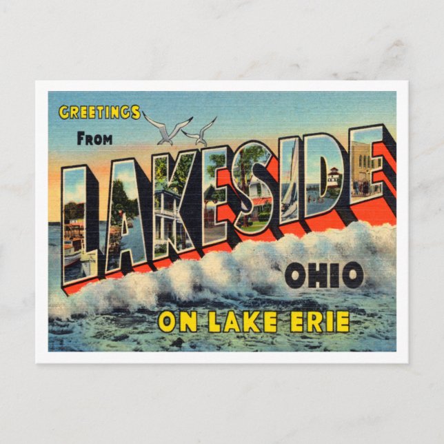 Cartão Postal Saudações de Lakeside, Ohio Viagens vintage (Frente)