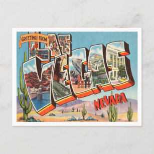 Cartão Postal Saudações de Las Vegas, Viagens vintage de Nevada