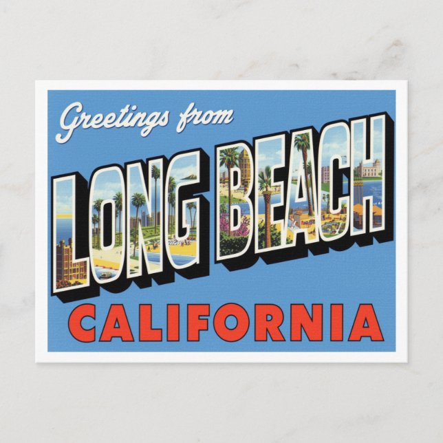 Cartão Postal Saudações de Long Beach CA (Frente)