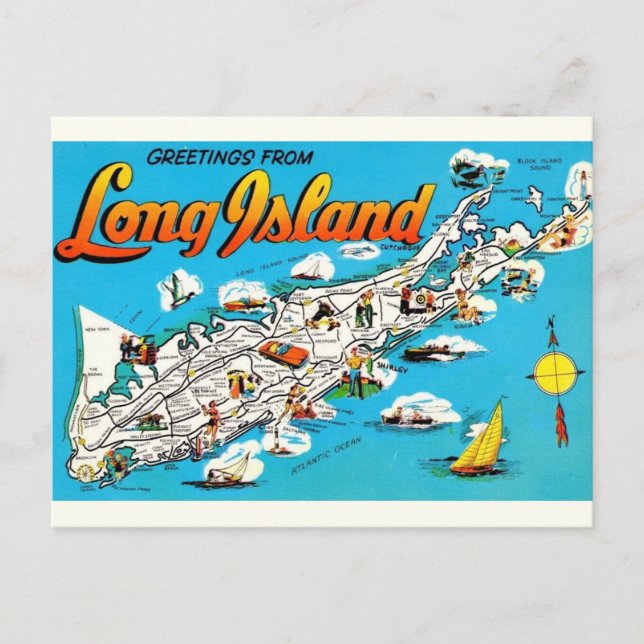 Cartão Postal Saudações de Long Island, NY (Frente)