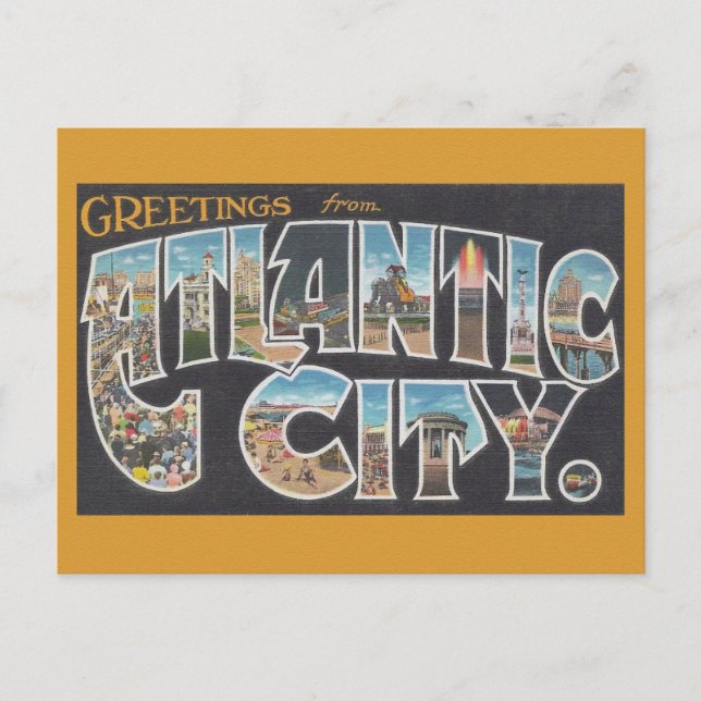 Cartão Postal Saudações de Los Atlantic City Vintage  (Frente)