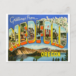 Cartão Postal Saudações de Medford, Oregon Viagens vintage