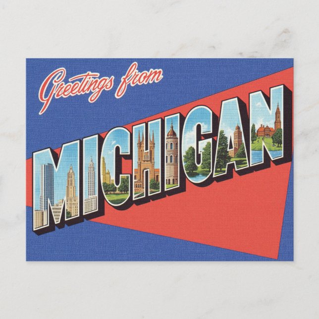 Cartão Postal Saudações de Michigan Vintage (Frente)