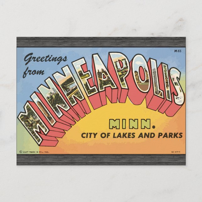 Cartão Postal Saudações de Minneapolis Minn., Vintage (Frente)