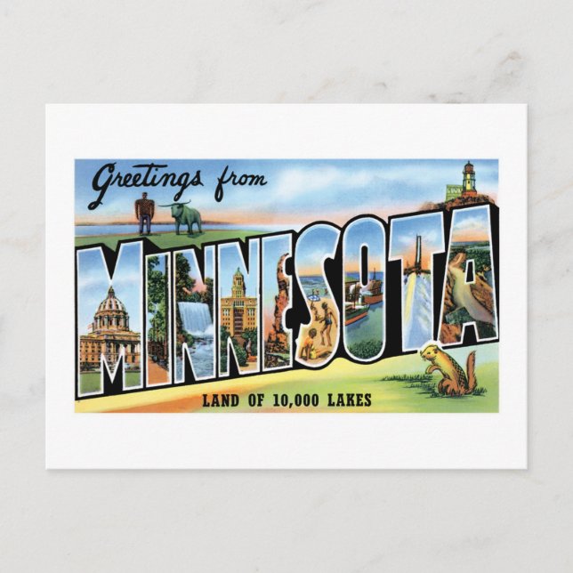 Cartão Postal Saudações de Minnesota! (Frente)