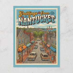 Cartão Postal Saudações de Nantucket Estilo Vintage