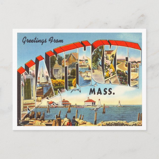 Cartão Postal Saudações de Nantucket, Viagem de Massachusetts (Frente)