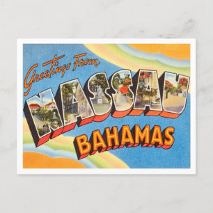 Cartão Postal Saudações de Nassau, Viagens vintage das Bahamas