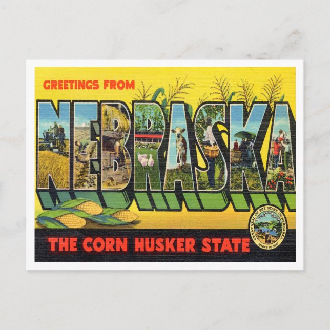 Cartão Postal Saudações de Nebraska, The Corn Nusker State (Frente)