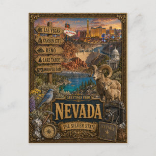 Cartão Postal Saudações de Nevada Arte Retro Vintage