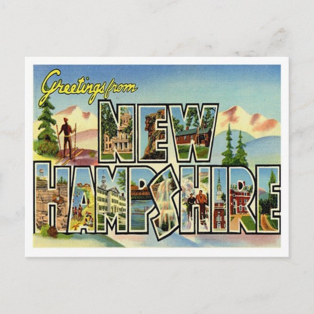 Cartão Postal Saudações De New Hampshire Vintage (Frente)