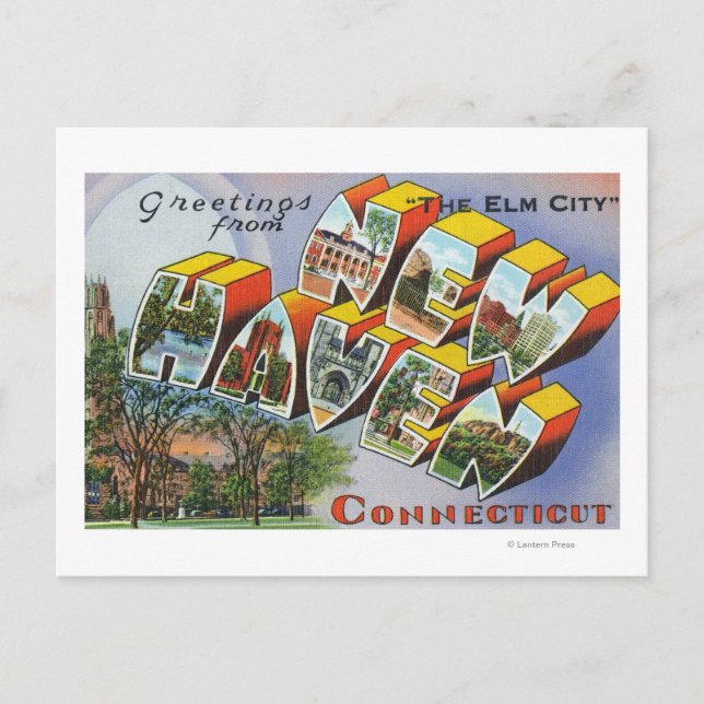 Cartão Postal Saudações de New Haven, CT (Frente)