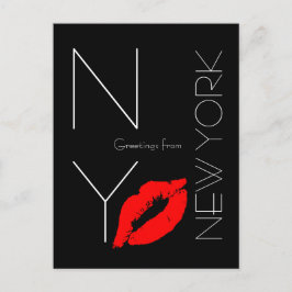 Cartão Postal Saudações de New York Red Lipstick Kiss Black