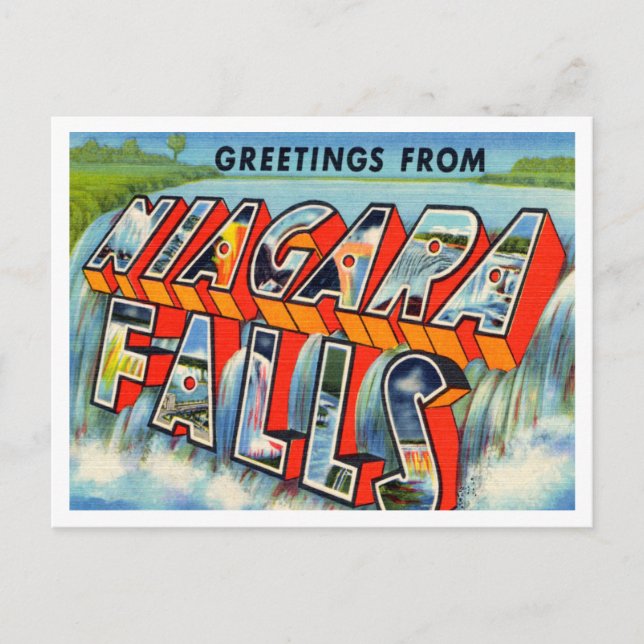 Cartão Postal Saudações de Niagara Falls, Viagem de Nova Iorque (Frente)