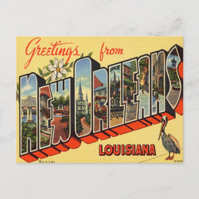 Cartão Postal Saudações de Nova Orleans, Viagem da Louisiana (Frente)