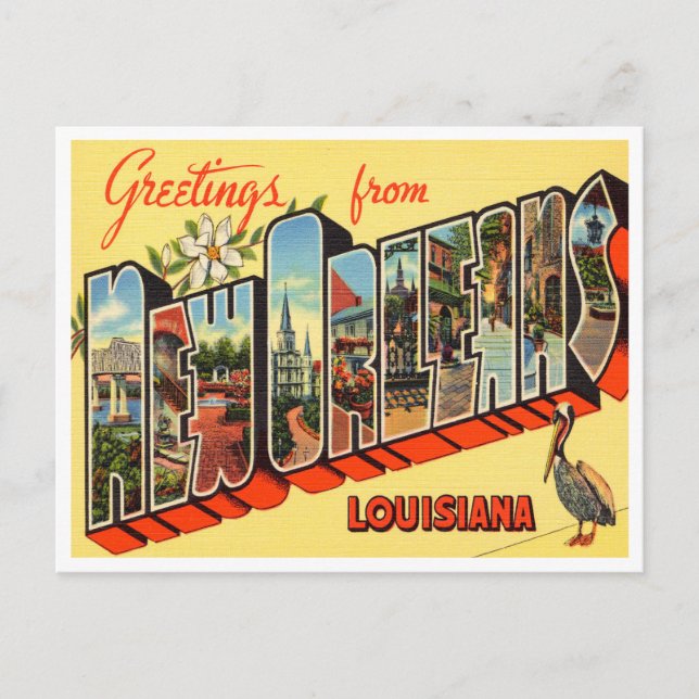 Cartão Postal Saudações de Nova Orleans, Viagem da Louisiana (Frente)