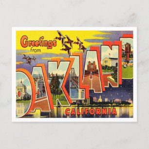 Cartão Postal Saudações de Oakland, Viagens vintage da Califórni