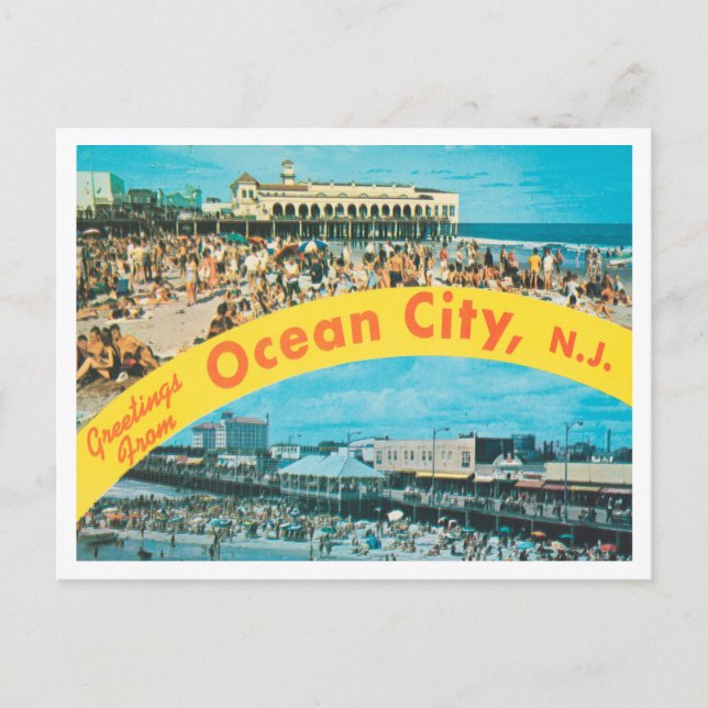 Cartão Postal Saudações de Ocean City, Viagem de Nova Jersey (Frente)