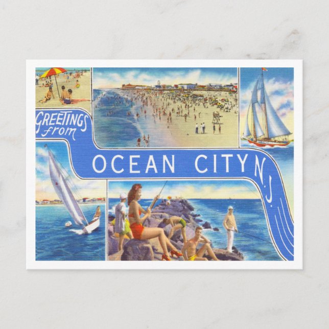 Cartão Postal Saudações de Ocean City, Viagens por Nova Jersey (Frente)