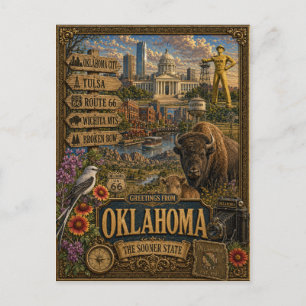 Cartão Postal Saudações de Oklahoma Arte Retro Vintage