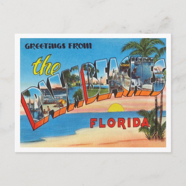 Cartão Postal Saudações de Palm Beaches, Florida Viagem (Frente)