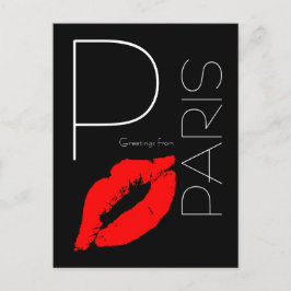 Cartão Postal Saudações de Paris Red Lipstick Kiss Black