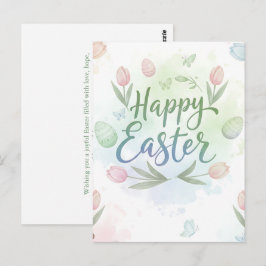 Cartão Postal Saudações de Páscoa em Aquarela com Letras à Mão