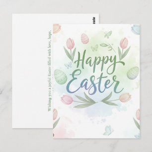 Cartão Postal Saudações de Páscoa em Aquarela com Letras à Mão