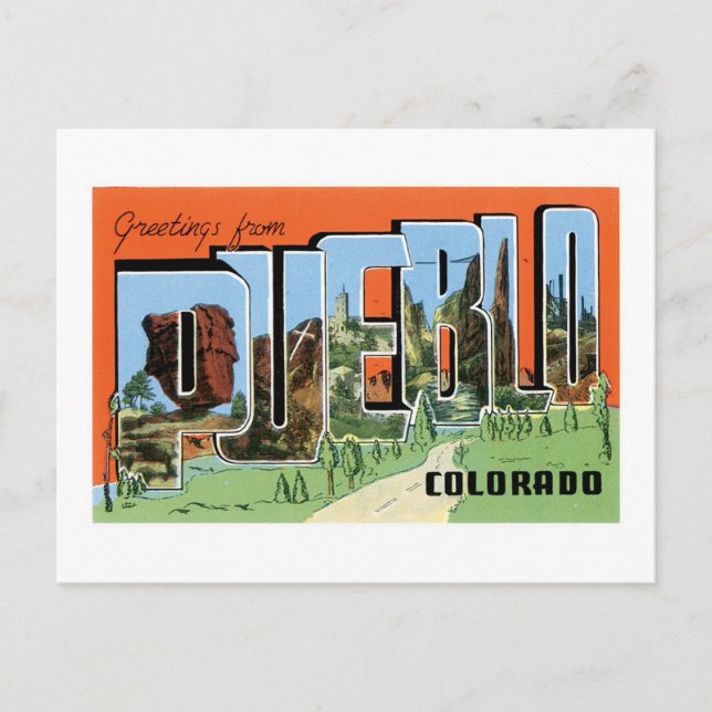 Cartão Postal Saudações de Pueblo, Colorado (Frente)