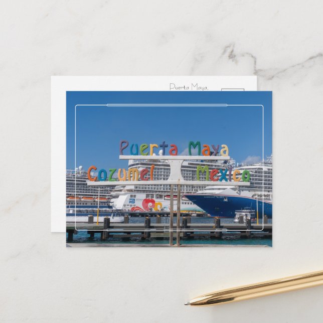 Cartão Postal Saudações de Puerta Maya, Cozumel (Frente/Verso In Situ)