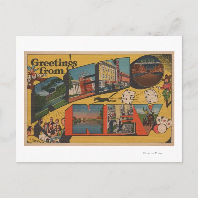 Cartão Postal Saudações de Reno, Nevada, Reno, NV (Frente)