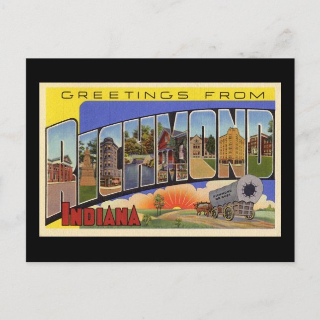 Cartão Postal Saudações de Richmond Indiana (Frente)
