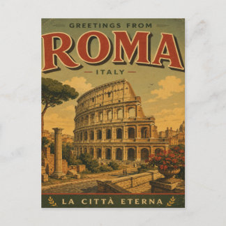 Cartão Postal Saudações de Roma, Itália Viagem Antiga