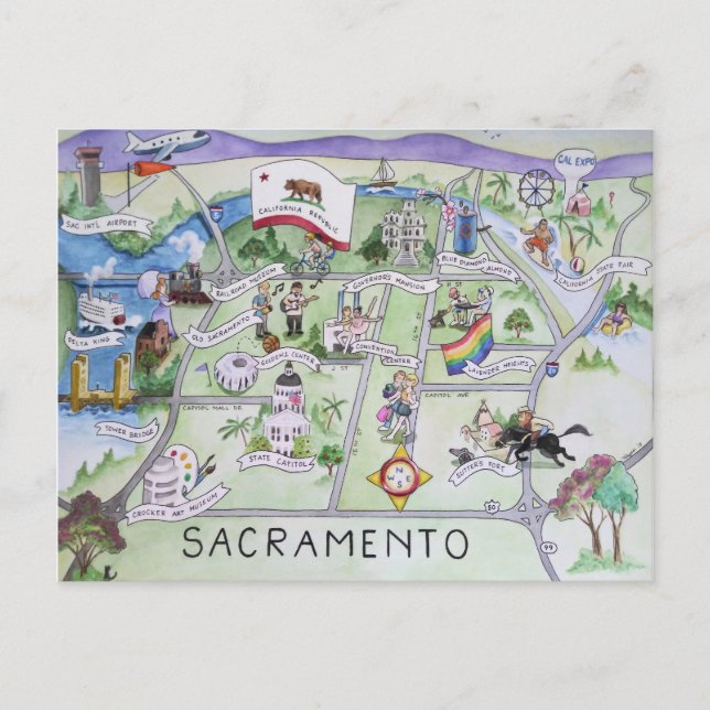 Cartão Postal Saudações de Sacramento, Califórnia! (Frente)