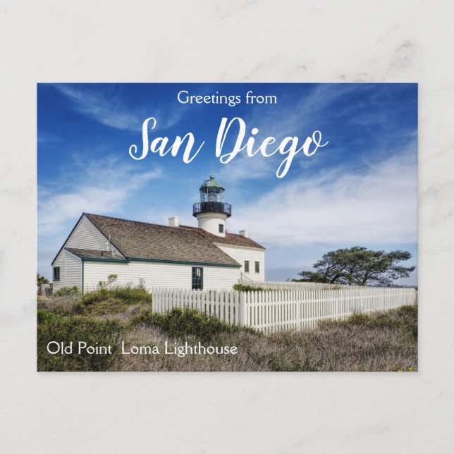 Cartão Postal Saudações de San Diego Old Point Loma Lighthouse (Frente)