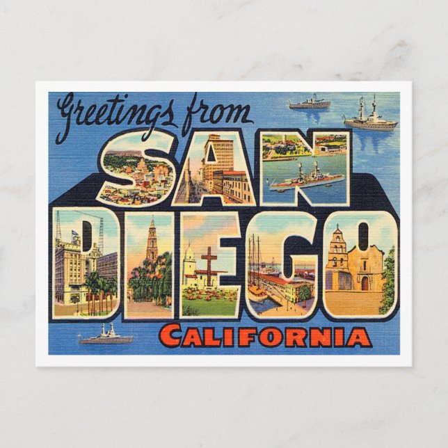 Cartão Postal Saudações de San Diego, Viagem da Califórnia (Frente)