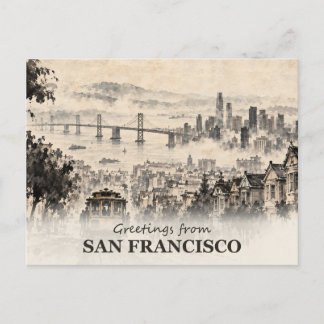 Cartão Postal Saudações de San Francisco Ink Wash
