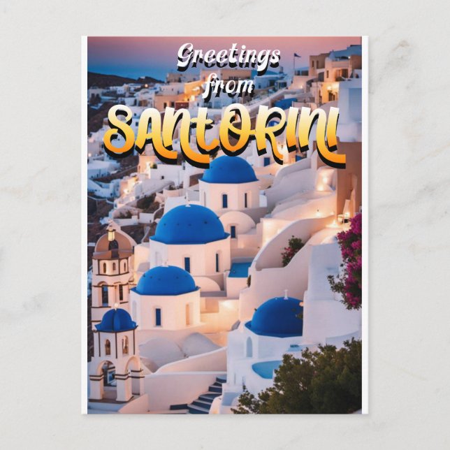 Cartão Postal Saudações de Santorini (Frente)