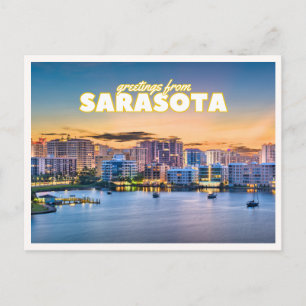 Cartão Postal Saudações de Sarasota Flórida Retro Centro Históri