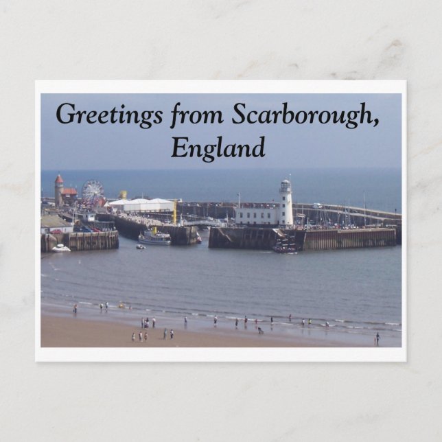 Cartão Postal Saudações de Scarborough, Inglaterra (Frente)