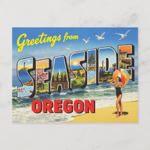 Cartão Postal Saudações de Seaside, Oregon Vintage